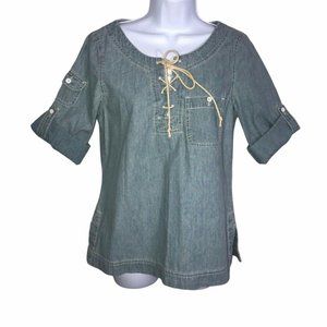 Ralph Lauren Denim Cuffed 1/2 Sleeve Blouse XS